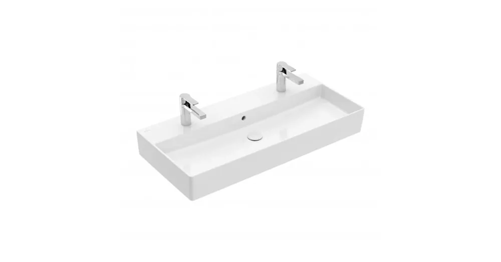 Villeroy & Boch Memento 2.0 100 x 47 cm-es mosdó 2 csaplyukkal CeramicPlus felülettel túlfolyó nélkül - 4A221KR1 Prémium