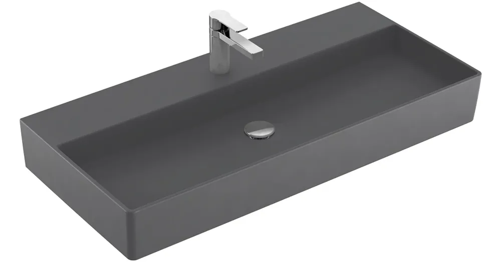Szezonális akció Villeroy & Boch Memento 2.0 100 x 47 cm-es mosdó 1 csaplyukkal Graphite CeramicPlus felülettel túlfolyó nélkül - 4A221HI4