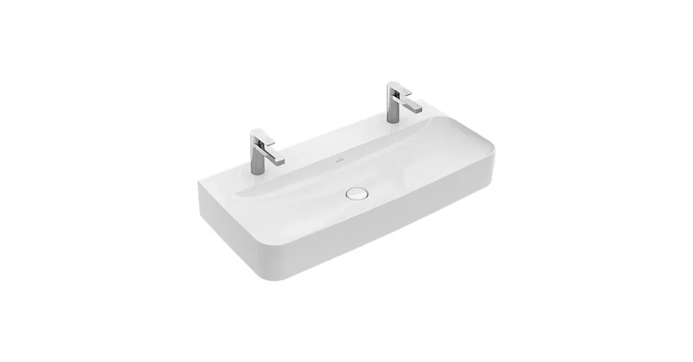 Biztonságos fizetés Villeroy & Boch Finion 100 x 47 cm-es mosdó 2 csaplyukkal Stone White CeramicPlus felülettel túlfolyó nélkül - 41681LRW