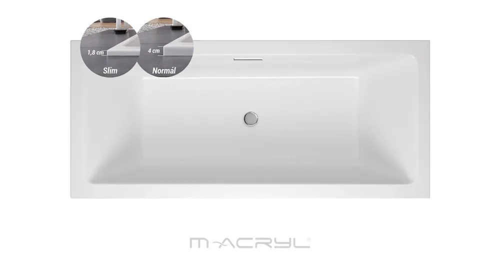 Expressz szállítás M-Acryl Sabina Pro Slim 180x80 cm egyenes kád kádlábbal 12484