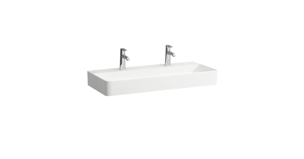 LAUFEN VAL Mosdótál, alsó felülete csiszolt, túlfolyónyílás nélkül, 2 csaplyukkal, Fehér LCC Active bevonattal H816287A001151 Vedd meg most