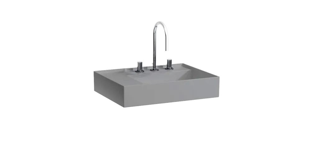 LAUFEN Kartell LAUFEN Mosdó bal oldali pulttal, rejtett túlfolyóval, a mosdó alja csiszolt, három csaplyukkal, túlfolyónyílás nélkül, Graphite matt H8183357581581 Expressz kézbesítés