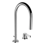 Biztonságos fizetés LAUFEN Kartell LAUFEN 2 csaplyukas mosdó csaptelep, elfordítható 166 mm-es kifolyócsővel, átfolyás 5,3 l/perc, húzórudas lefolyószelep működtető karral, lefolyószelep nélkül, króm H3113320042231