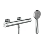 Alacsony ár LAUFEN Showertronic Falra szerelt termosztátos zuhany csaptelep, 150 mm-es rögzítési távolsággal, 'Stella' kézi zuhanyfejjel, 1 funkciós, 'Simiflex Zero' zuhanytömlővel, króm HF506551100600