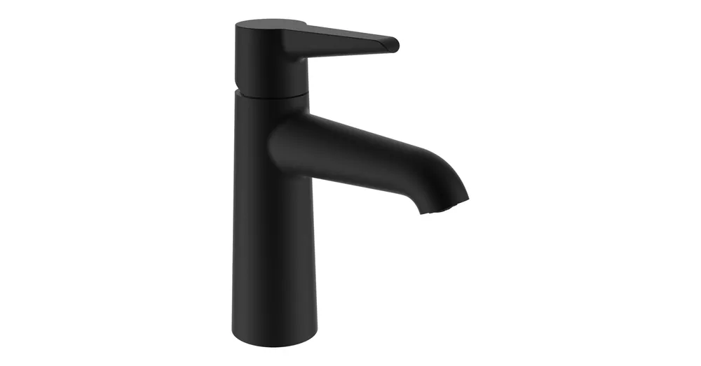 Akciós ár LAUFEN PURE Egykaros mosdó csaptelep, rögzített 110 mm kifolyócsővel húzórudas lefolyószelep nélkül, PVD matt titán fekete HF901702428000