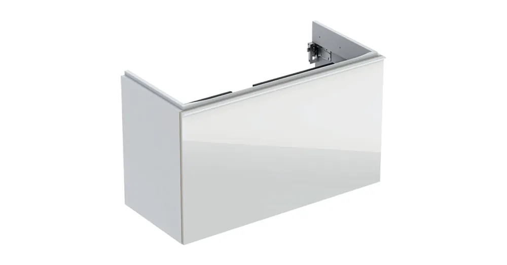 Outlet Geberit Acanto alsó szekrény mosdóhoz, egy fiókkal egy belső fiókkal rövidített kivitel 90 cm magasfényű fehér/fényes fehér üveg 500.616.01.2