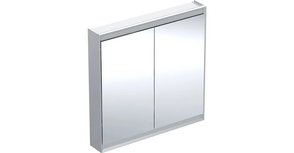Árcsökkenés Geberit One tükrös szekrény két ajtóval 90x90 cm, világítással, aluminium 505.813.00.1