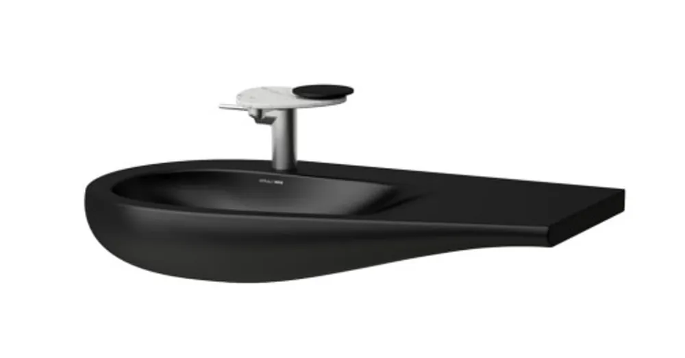 Árengedmény LAUFEN ILBAGNOALESSI Mosdó, 90 cm, pult jobb oldalon, rejtett túlfolyóval, kerámia lefolyószelep takaróval, egy csaplyuk, középen, Matt fekete H8149757161041