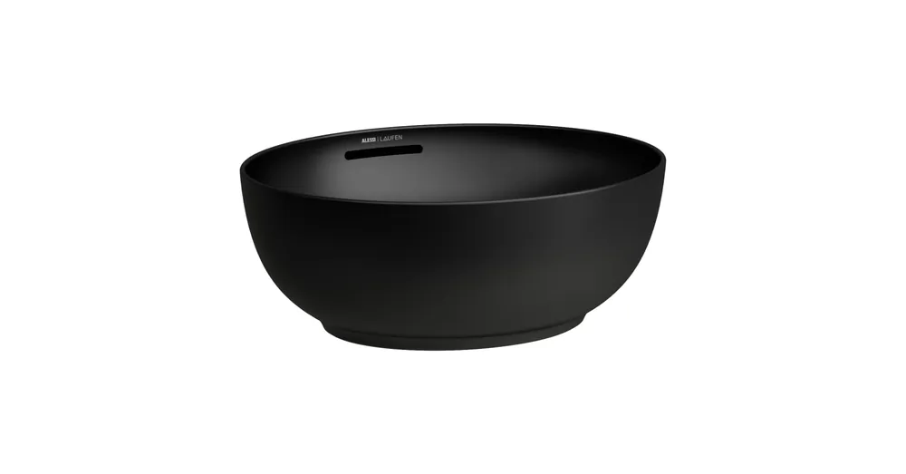 LAUFEN ILBAGNOALESSI Mosdótál, 45 cm, ovális, túlfolyóval, kerámia lefolyószelep takaróval, csaplyuk nélkül, Fekete matt H8189767161091 Csak ma