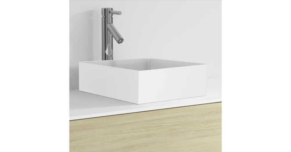 Riho Thin Solid Surface pultra ültethető szögletes mosdó, csaplyuk nélkül, 38x38x14cm, Matt Fehér W023001105 Akció