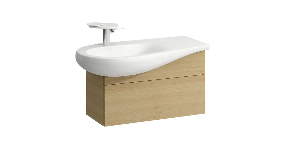 LAUFEN ILBAGNOALESSI Alsószekrény, 90 cm, kivágással bal oldalon, 1 fiókkal, finoman záródó mechanizmussal, H814975 mosdóhoz, Világos Tölgy H4304010972501 Végkiárusítás
