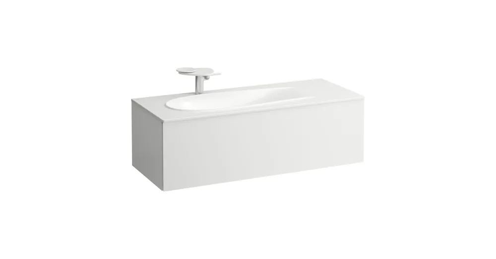 Kiárusítás LAUFEN ILBAGNOALESSI Alsószekrény, 120 cm, kivágással bal oldalon, 1 fiókkal, finoman záródó mechanizmussal, H817979 mosdóhoz, Matt Fehér H4304410972601