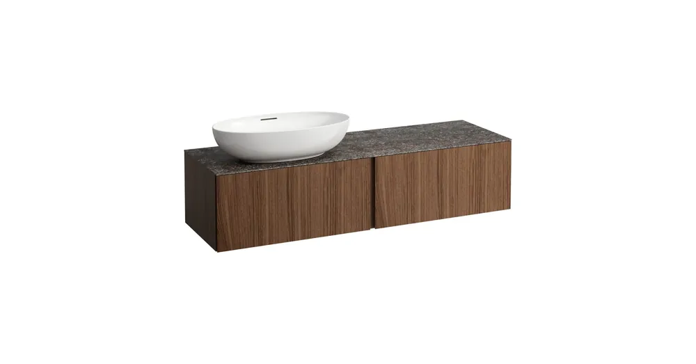 LAUFEN ILBAGNOALESSI Fiókos elem, 160 cm, kivágással bal oldalon, 2 fiókkal, Marrone Naturale felülettel, csaplyuk kivágással, H818975, H818976, H818977, H818978 mosdókhoz, Natúrfa Furnér H4323550976301 Vásárlói kedvenc