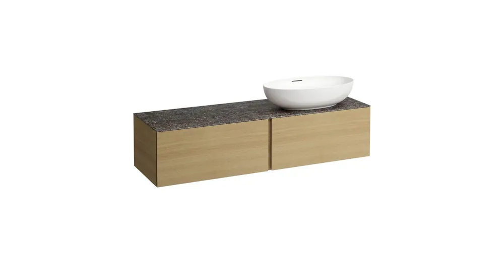 Prémium LAUFEN ILBAGNOALESSI Fiókos elem, 160 cm, kivágással jobb oldalon, 2 fiókkal, Marrone Naturale felülettel, csaplyuk kivágással, H818975, H818976, H818977, H818978 mosdókhoz, Világos Tölgy H4323560972501