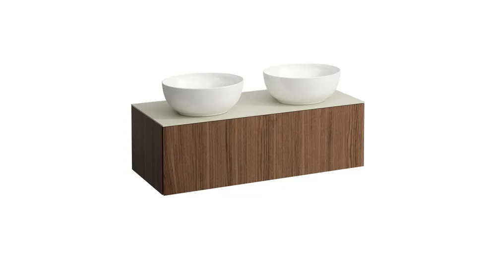 LAUFEN ILBAGNOALESSI Fiókos elem, 120 cm, kivágással jobb és bal oldalon, 1 fiókkal, Calce Avorio felülettel, csaplyuk kivágással, H818975,H818976 mosdókhoz, Natúrfa Furnér H4313180976301 Kiárusítás