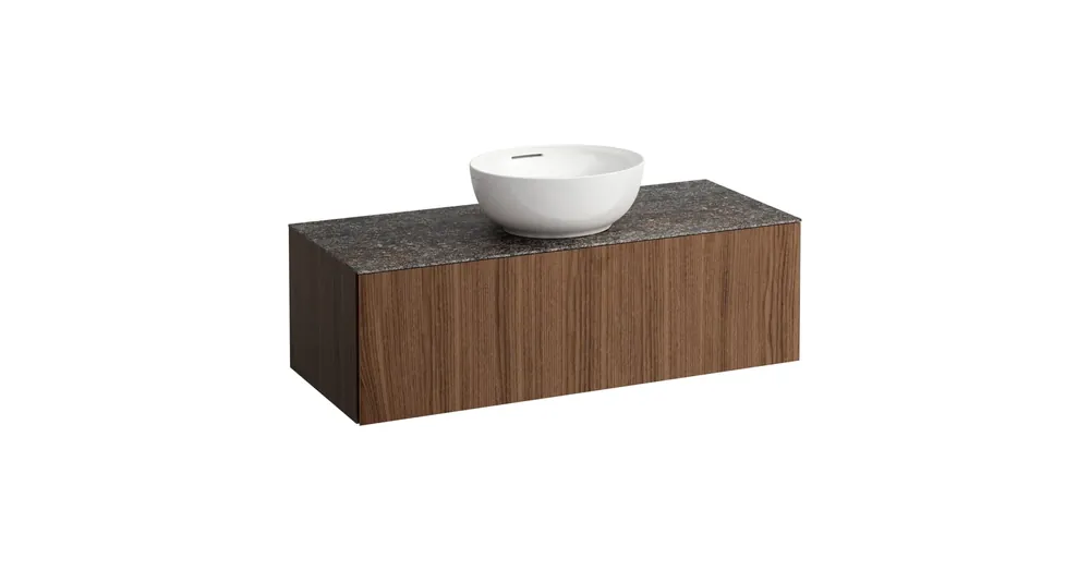 LAUFEN ILBAGNOALESSI Fiókos elem, 120 cm, kivágással középen, 1 fiókkal, Marrone Naturale felülettel, H818975, H818976, H818977, H818978 mosdókhoz, Natúrfa Furnér H4323110976301 Gyors szállítás
