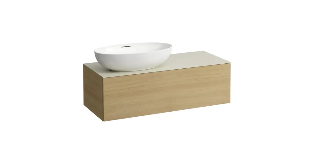 Biztonságos vásárlás LAUFEN ILBAGNOALESSI Fiókos elem, 120 cm, kivágással bal oldalon, 1 fiókkal, Calce Avorio felülettel, csaplyuk kivágással, H818977,H818978 mosdókhoz, Világos Tölgy H4313100972501