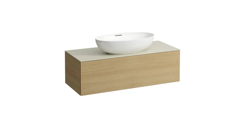 LAUFEN ILBAGNOALESSI Fiókos elem, 120 cm, kivágással középen, 1 fiókkal, Calce Avorio felülettel, H818975,H818976, H818977,H818978 mosdókhoz, Világos Tölgy H4313110972501 Gyors kiszállítás