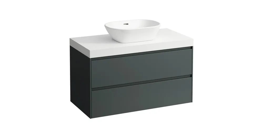 LAUFEN LANI Moduláris alsószekrény, 100 cm, 2 fiókkal, mosdótartó lap 65 mm vastagsággal, kivágással középen, matt fehér színben, Traffic Szürke H4045611122661 Akciós ár
