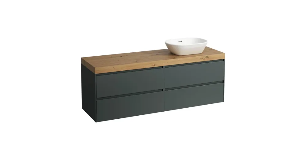 LAUFEN LANI Moduláris alsószekrény, 160 cm, 4 fiókkal, mindkét oldalon 80 cm-es 2 fiókos elemmel, mosdótartó lap 65 mm vastagsággal, kivágással jobb oldalon, .267 tölgy felülettel, Traffic Szürke H4065931122661 Gyors kiszállítás