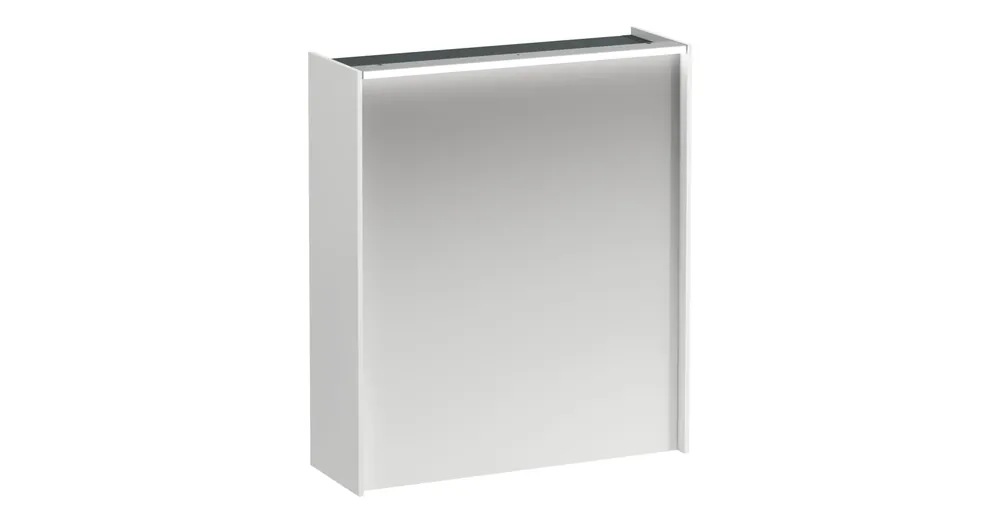 LAUFEN LANI Tükrös szekrény, 60 cm, 1 ajtóval, ajtózsanér bal oldalon, vízszintes LED világítással, 2 üveg polccal, 1 dugaljjal, Fényes Fehér H4037311122611 Biztonságos fizetés