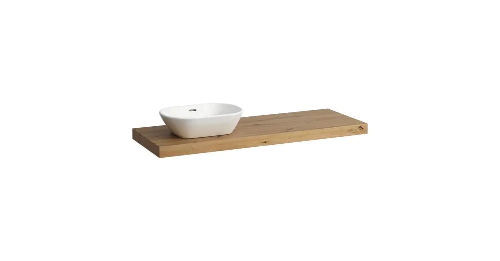 Szezonális akció LAUFEN LANI Mosdótartó lap, 140 cm, kivágással bal oldalon, 65 mm vastag, 3 tartókonzollal, Vad Tölgy H4046821122671