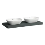 Végkiárusítás LAUFEN LANI Mosdótartó lap, 120 cm, kivágással jobb és bal oldalon, 65 mm vastag, 2 tartókonzollal, Traffic Szürke H4046741122661