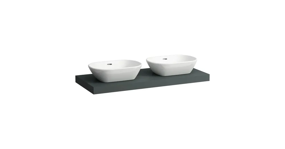 Végkiárusítás LAUFEN LANI Mosdótartó lap, 120 cm, kivágással jobb és bal oldalon, 65 mm vastag, 2 tartókonzollal, Traffic Szürke H4046741122661