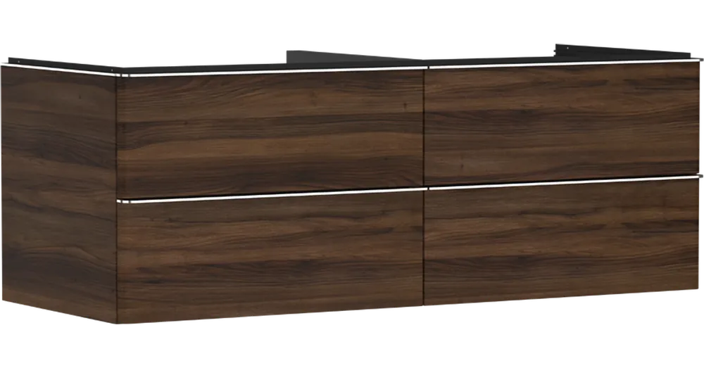 Korlátozott ajánlat Hansgrohe Xelu Q Konzolos mosdószekrény 1360/550, sötét dió színű, 4 fiókkal, ráültetett mosdótálakhoz 54089000
