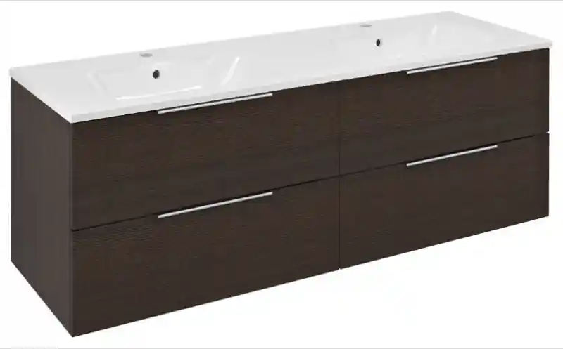 Outlet Sapho Cirasa Mosdótartó szekrény, dupla mosdóval, 141 x 54 x 46 cm, Rusztikus fenyő