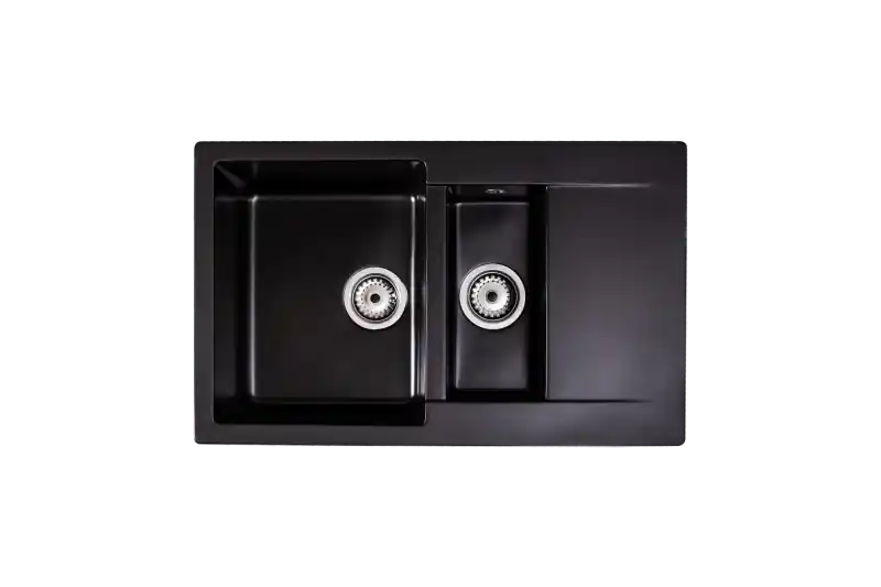 Expressz szállítás LUNART BASIC Gery gyümölcsmosós gránit mosogató csepptálcával, Midnight Black