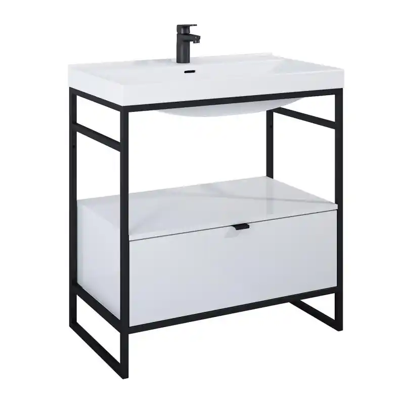 Alacsony ár AREZZO design NEBO alsószekrény 80 cm-es, 1 fiókkal, fényes fehér, matt fekete (2 doboz)