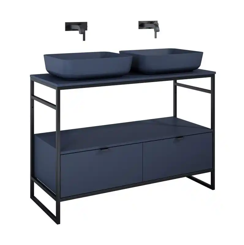 AREZZO design NEBO alsószekrény 120 cm-es, 2 fiókkal, matt kék, matt fekete (2 doboz) Csak ma