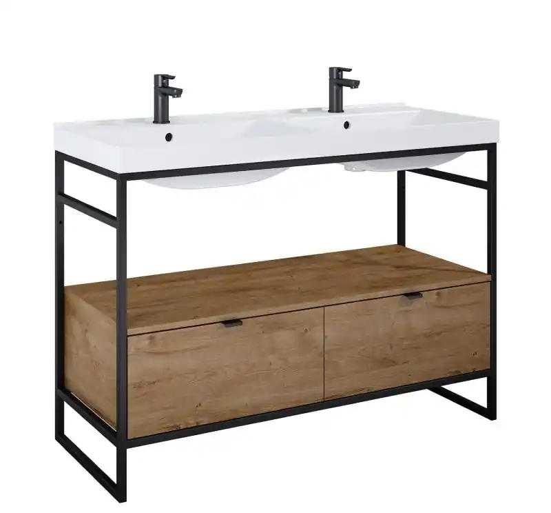 Végkiárusítás AREZZO design NEBO alsószekrény 120 cm-es, 2 fiókkal, canela tölgy, matt fekete (2 doboz)