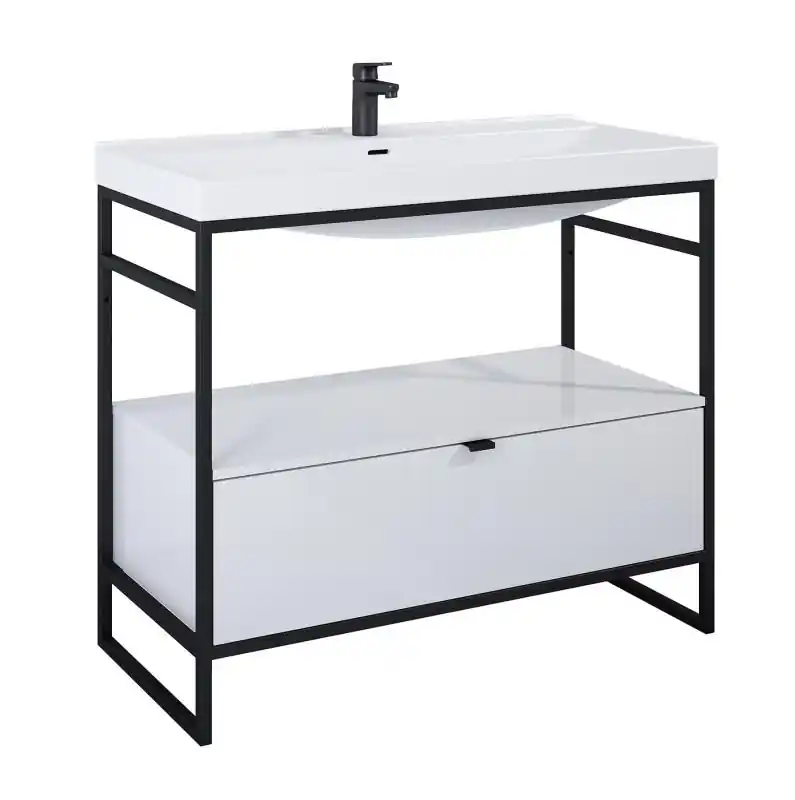 AREZZO design NEBO alsószekrény 100 cm-es, 1 fiókkal, fényes fehér, matt fekete (2 doboz) Árengedmény