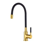 Gyors kiszállítás Invena GLAMOUR konyhai csaptelep, álló, flexibilis kifolyócsővel, fekete-arany, PVD/Waterplating