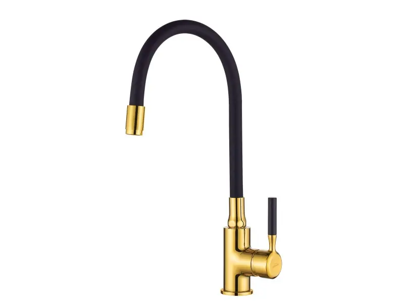Gyors kiszállítás Invena GLAMOUR konyhai csaptelep, álló, flexibilis kifolyócsővel, fekete-arany, PVD/Waterplating