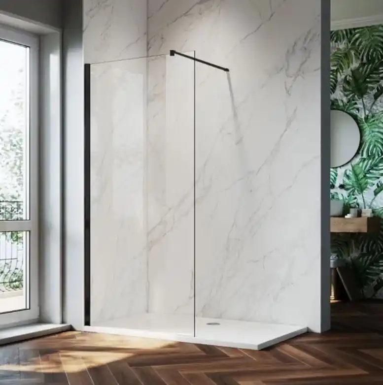 SaniArt ECO Átlátszó üveges fekete walk-in zuhanyfal 110cm Szuper akció