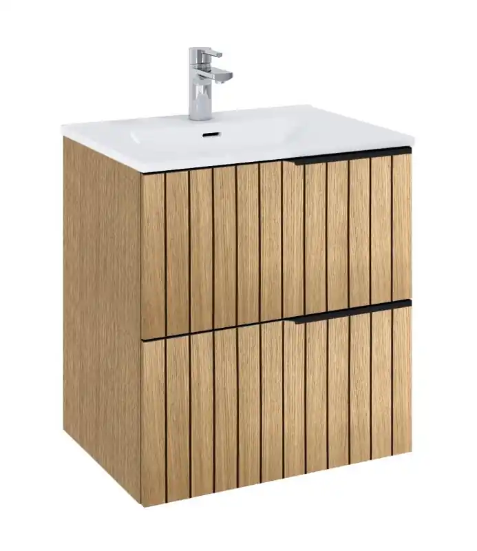 AREZZO design MONTEREY 60 cm-es alsószekrény 2 fiókkal természetes fa színben, szifonkivágással Expressz szállítás
