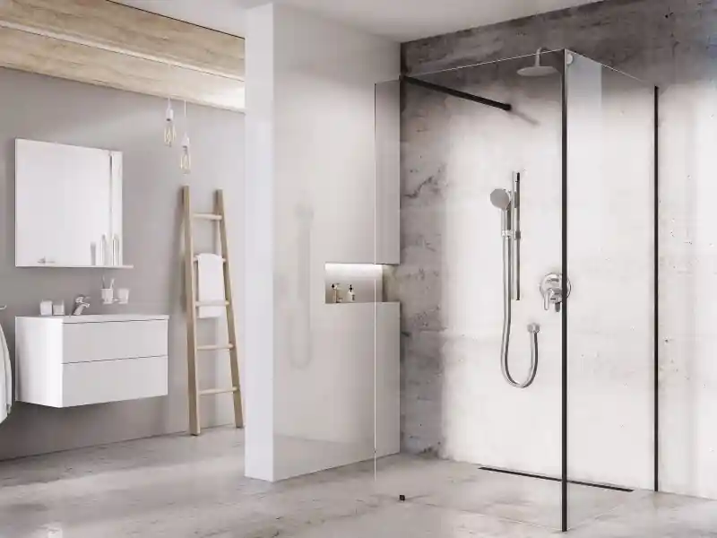 Prémium Ravak Walk-In Corner zuhanykabin fekete, átlátszó