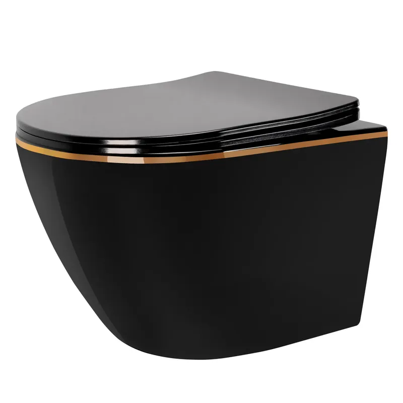 Felfüggesztett WC-csésze Rea CARLO Mini Rimless Duroplast Flat Black Gold Edge Utolsó esély