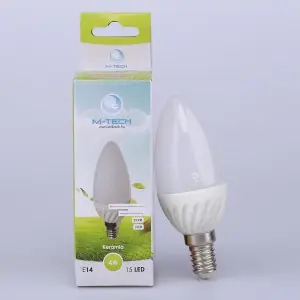 M-Tech E14 Candle 15 LED SMD 230V, 4W, 320Lm meleg Fehér 3000K, Kerámia 3036, MTL471 led izzóM-tech Csak ma