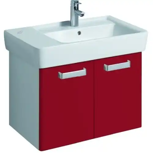 Vedd meg most Keramag Renova Nr. 1 Plan szekrény aszimetrikus mosdóhoz magasfényű rubin (68x46,3x44,5 cm, 879144000)Keramag