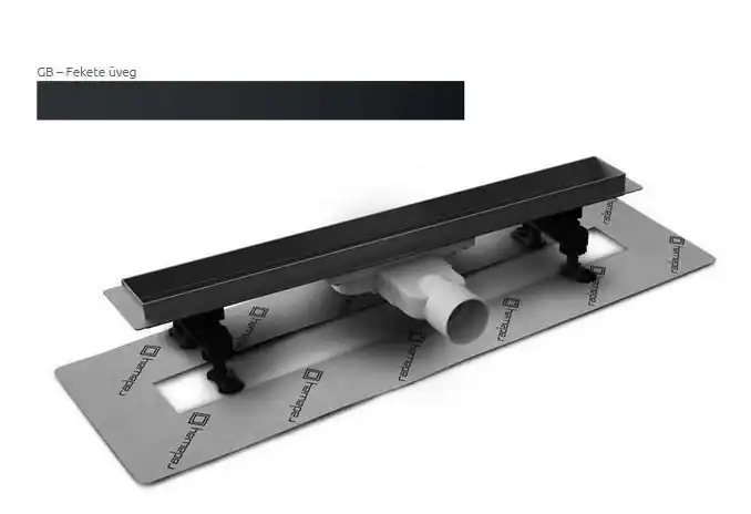 Korlátozott ajánlat Radaway SLIM 55 cm-es rozsdamentes zuhanyfolyóka Fekete üveg ráccsal 5L055S + 5R055SGBRadaway