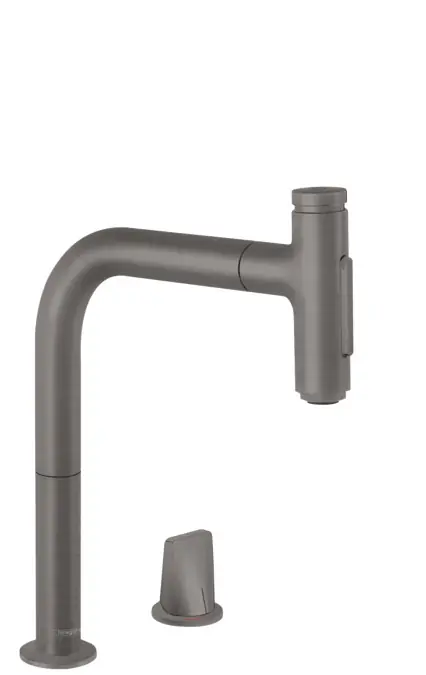 Hansgrohe M71 M7120-H200 2-lyukú egykaros konyhai csaptelep kihúzható kifolyóval, szálcsiszolt fekete króm 73818340Hansgrohe Csak ma