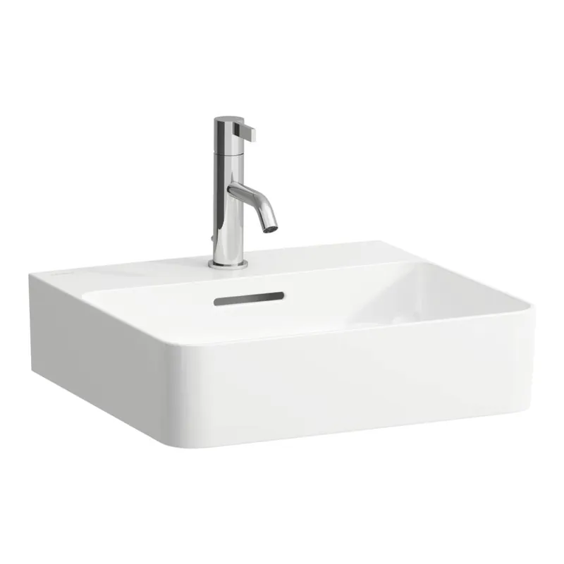 Biztonságos vásárlás Laufen VAL 45x42 cm kézmosó csaplyuk nélkül alsó felülete csiszolt, fehér LCC felülettel H8162804001091Laufen