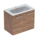 Korlátozott ajánlat Geberit Selnova Square mosdószekrény, keskeny peremű mosdóval, két ajtós, Feketedió hickory világos/Melaminos faszerkezet 501.259.00.1Geberit
