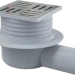 Legkelendőbb ALCA (Alcaplast) APV26 Padlóösszefolyó 105×105/50 mm vízszintes, rozsdamentes rács, vizes bűzzárAlcaplast