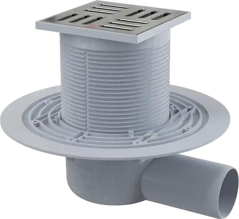 Akciós ár ALCA (Alcaplast) APV101 Padlóösszefolyó 105×105/50 mm vízszintes, rozsdamentes rács, vizes bűzzárAlcaplast