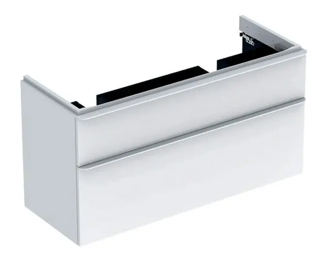 Akciós ár Gebert Smyle Square alsó szekrény dupla mosdóhoz 118.4x61.7x47cm, magasfényű lakkozott fehér 500.356.00.1Geberit